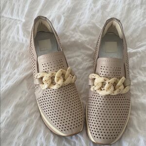 Dolce Vita Beige Perforated Loafers with Cream Chain